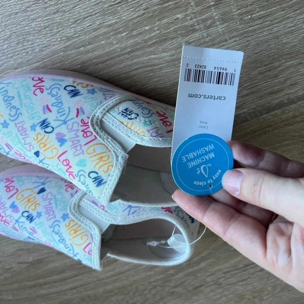 Carter's Nettie Toddler Shoes Slip On Words White Size 11‎ Kids Comfortable